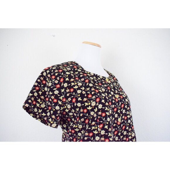 Vintage 80s‎ Handmade Polyester Dark  Floral Blouse - Picture 5 of 10